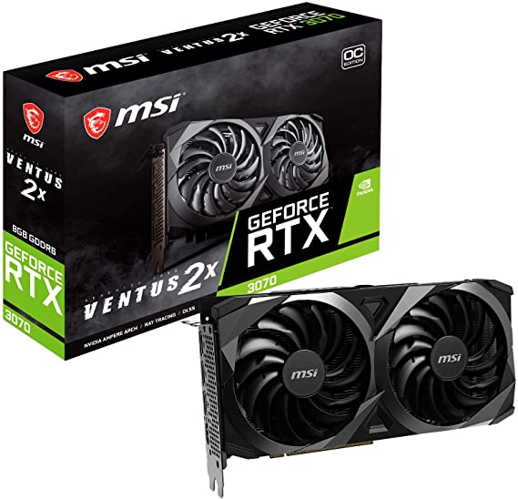 MSI Gaming GeForce RTX 3070 8GB GDRR6 256-Bit HDMI/DP TORX Fan 3.0 Ampere Architecture OC Graphics Card (RTX 3070 Ventus 2X OC)