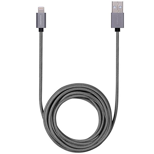 MFi Certified MOMAX Lightning Cable, 3M 2.4A Fast Charging Woven Braid Lightning to USB Cable for iPhone, iPad (3M Grey)