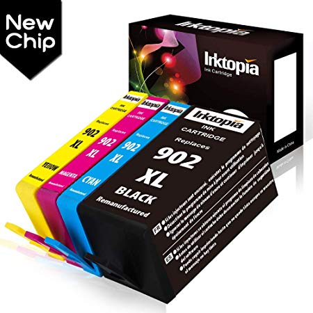 Inktopia Remanufactured For HP 902XL 902 XL Ink Cartridges with New Updated Chip (1 Black, 1 Cyan, 1 Magenta, 1 Yellow) Replacement for HP Officejet Pro 6958 6978 6968 6962 6975 6970 6060 6954 6951 Printers