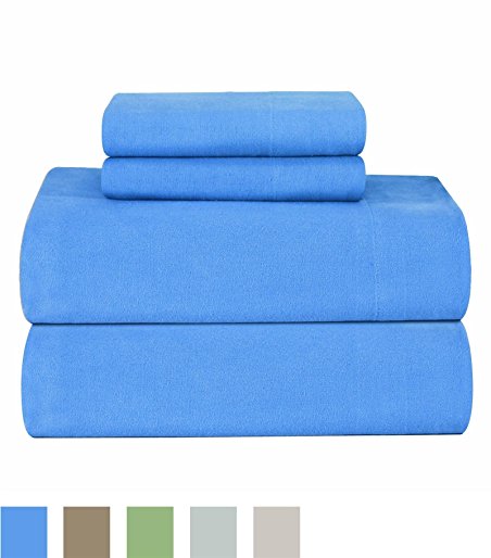 Pointehaven Heavy Weight Solid Flannel 100-Percent Cotton Sheet Set, Blue, Twin