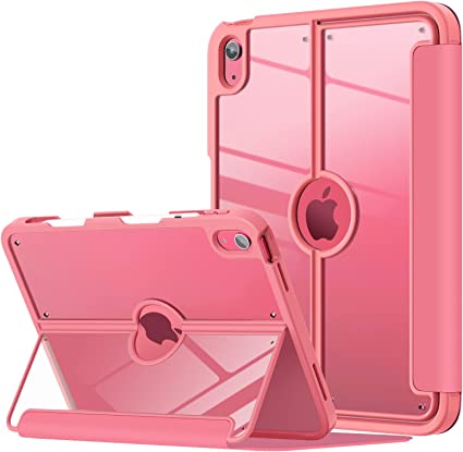 MoKo iPad 10th Generation Case with Pencil Holder, iPad Case 10th Generation 2022 10.9 inch, Built-in Screen Protector Clear Back, Stain Resistant Multi Angle Viewing Stand, Auto Wake/Sleep,Watermelon