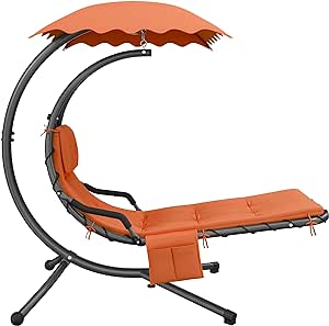 Yaheetech Outdoor Hanging Chaise Lounge Chair Hammock Chair w/Built-in Pillow and Removable Canopy for Patio Backyard Deck Garden - Orange