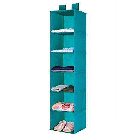 Magicfly Closet Hanging Shelf, 6-Shelves Foldable Clothes Hanging Storage Shelves, Easy Mount, Perfect for Bedrooms & Dormitory, Teal Blue