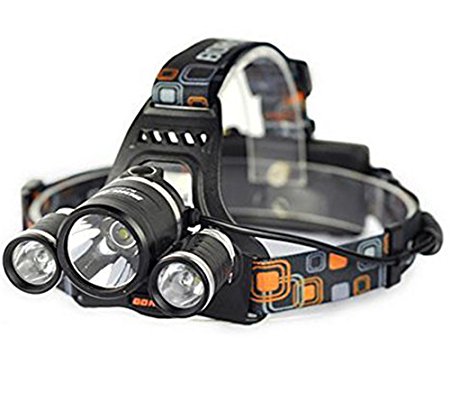 BORUiT 6000LM 3 x CREE XM-L L2 LED Rechargeable Headlight Multi-functional Charging Headlamp Flashlight with AC Charger For Hiking Camping Expedition