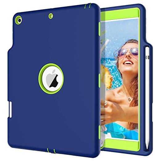 BENTOBEN iPad 7th Generation Case, New iPad 10.2 Case 2019 with Pencil Holder, Heavy Duty Rugged Shockproof Hybrid Three-Layer Armor Protective Case Cover for iPad 10.2 inch 2019, Navy Blue&Green