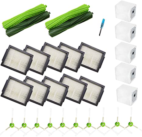 YOKYON Replacement Parts Multi-Surface Rubber Brushes & High-Efficiency HEPA Filters & Edge-Sweeping Side Brushes & Disposal Bags Kit for iRobot Roomba i7 i7 /i7 Plus Vacuum
