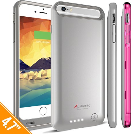 iPhone 6S Battery Case, iPhone 6 Battery Case, Alpatronix® [BX140] MFi Apple Certified 3100mAh External iPhone 6S/6 Battery Case Removable Rechargeable Protective iPhone 6s/6 Charging Case [Ultra Slim Portable iPhone6 Charger Case / Full Support with iOS 9+ & Apple Pay / iPhone6s Extended Battery Case / Lightning Connector Output / No Signal Reduction / Fits all colors for iPhone6S for Juice Bank & Power Pack] 100% Satisfaction Guaranteed! - (Silver with 1 Extra Pink Bumper)