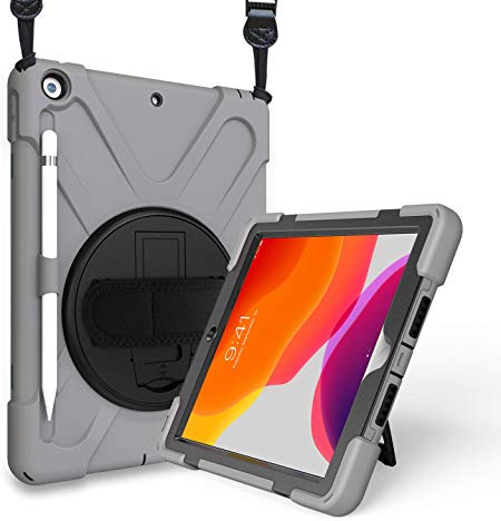 ProCase iPad 10.2 Case 2019 7th Gen iPad Case, Rugged Heavy Duty Shockproof 360 Degree Rotatable Kickstand Protective Cover Case for iPad 7th Generation 10.2 Inch 2019 (A2197 A2198 A2200) -Grey