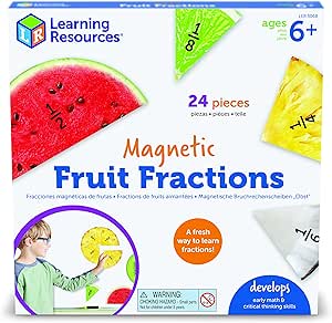 Learning Resources Magnetic Fruit Fractions, Number Learning for Kids Math, Montessori Math, Games for Kids, Educational Indoor Games, 24 Pieces, Age 6