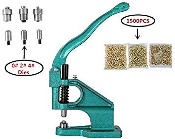 FLK Tech Craft/Industrial Use Manual Press Grommet Machine Heavy Duty with 1500 Grommets Eyelet with 3 Dies (#0#2#4)