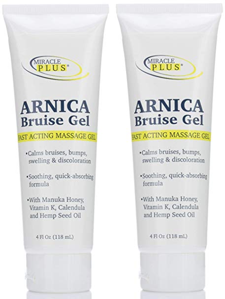 Miracle Plus Arnica Bruise Cream for bruising, swelling, discoloration. (Two - 4oz, Gel)