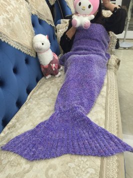 Hughapy® knitted Mermaid Tail Blanket for Adults Teens Crochet Snuggle Mermaid,All Seasons Seatail Sleeping Bag Blanket (71"x32", Plush-Purple)