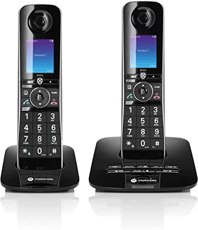 Motorola Voice D87 Cordless Phone System w/ 2 Digital Handsets   Bluetooth to Cell, Answering Machine, Call Block - Black (D8712)