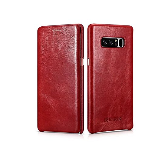 Galaxy Note 8 Case,Mangix Premium Samsung Galaxy Note 8 Genuine Leather Wallet Case Curve Edge Flip Style, Vintage Folio Cover [Support S Pen] for Samsung Galaxy Note 8 (Red)