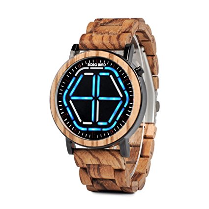 BOBO BIRD Original Brand Bamboo Watch Mens Large Size Digital Led Display Night Vision Handmade Wooden Watches Best Gift