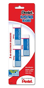 Pentel Hi-Polymer Block Eraser, Small, 3 Pack (ZEH05BP2F)