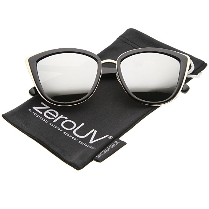 zeroUV - High Fashion Metal Outer Frame Color Mirror Lens Oversized Cat Eye Sunglasses 55mm