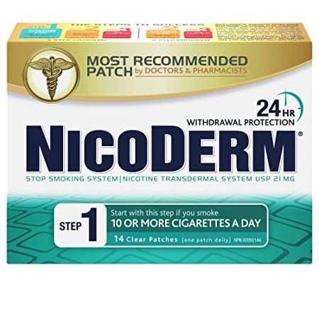 Nicoderm Step 1 Clear Patches, Quit Smoking and Smoking Cessation Aid, 21 mg of Nicotine/Day, 14 Count