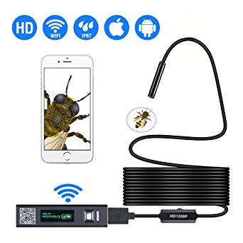 Wireless Endoscope, WiFi Borescope Inspection Explorer 2.0 Megapixels 500mAh Battery HD Snake Camera for Android and iOS Smartphone, iPads, PC, Tablet -Black(11.5FT)