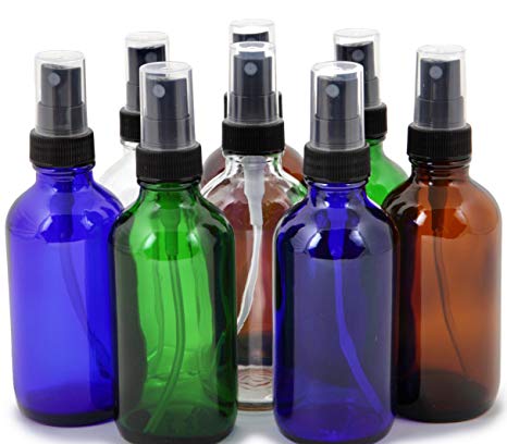 Vivaplex, 8, Assorted Colors, 4 oz Glass Bottles, with Black Fine Mist Sprayers