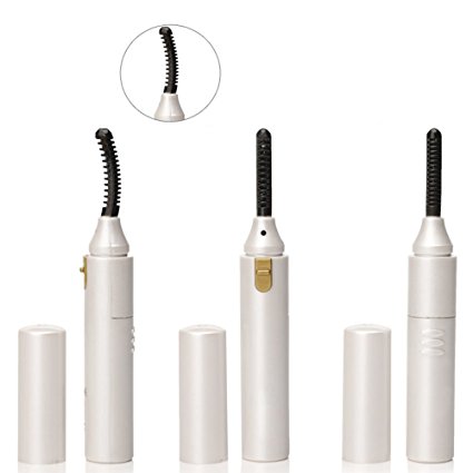 HaloVa Heated Eyelash Curler with Comb, Stylish Portable Lasting Electric Heated Eyelash Brush Pen Beauty Makeup Tool, White