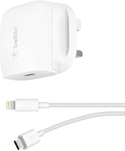 Belkin Boost Charge USB-C Wall Charger 20 W   USB-C to Lightning Cable (Fast Charger for iPhone, iPad, Samsung, Pixel, Huawei, and More)