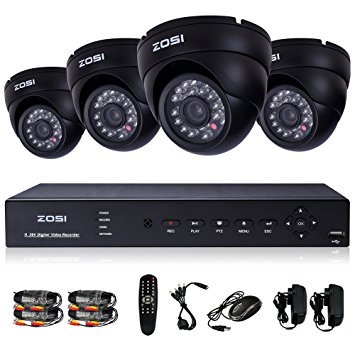 ZOSI 8Channel Full 720P H.264 CCTV Video DVR 4 Outdoor Indoor Day Night Vision 1280TVL High Resolution Security Surveillance Camera System NO HDD (1080P HDMI/VGA/BNC Output, 60ft(20m) IR night vision, Smartphone& PC Easy Remote Access)