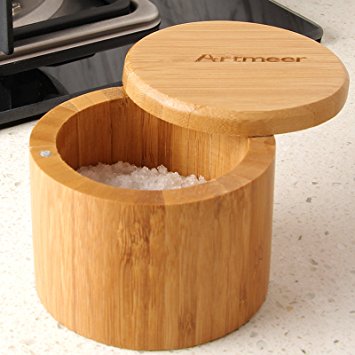 Artmeer Bamboo Salt Box ,Seasoning Jar,Spices Container with Magnetic Lid For Safe Storage … (Single-Tier Storage Box)