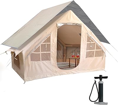 KIKILIVE Inflatable Glamping Tent with Pump and Stove Jack, Easy Setup 2-6 Person Glamping Tent Inflatable with Mosquito Screen, 4 Season Waterproof and Sun-Proof Family Camping Inflatable Tent