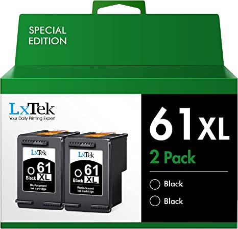 LxTek Remanufactured Ink Cartridge Replacement for HP 61XL 61 XL to Compatible with Envy 4500 5530 5535, DeskJet 2540 1010, OfficeJet 4632 4634, Shows Accurate Ink Level (High Yield, 2 Black)