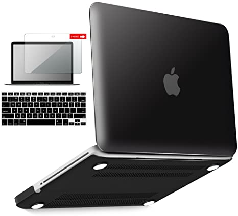 IBENZER MacBook Pro 13 Inch case A1278 Release 2012-2008, Plastic Hard Shell Case with Keyboard & Screen Cover for Apple Old Version Mac Pro 13 with CD-ROM, Black, P13BK 2A