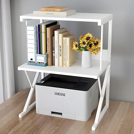 Printer StandAboxoo Printer Stand for Desk, Desktop Printer Shelf Large Printer Stands 3 Tiers Multi-Purpose Desk Office Organization Shelves for Home Office Printer Fax Book, White