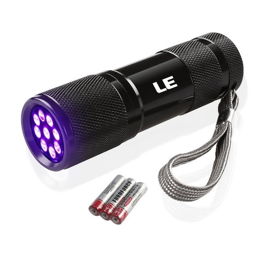 LE® Ultra Violet LED Flashlight/Blacklight, UV LED Flashlight, 9 LED 395nm, Pet Urine & Stain Detector, 3 AAA Batteries Included, Find Stains on Clothes, Carpet or Rugs