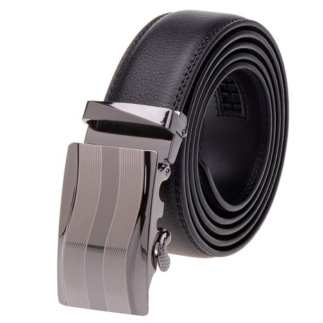 Vbiger Men's Leather Belt Sliding Buckle 35mm Ratchet Belt Black