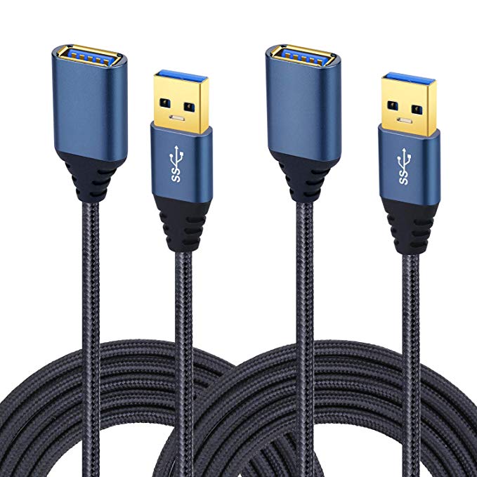 USB 3.0 Extension Cable, Besgoods 2-Pack Braided 10Ft USB to USB Extension Cable - A Male to A Female with Metal Gold-Plated Connector, Black