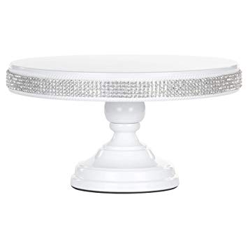 Amalfi Décor 12 Inch Jeweled Trim Diamond Rhinestone Cake Stand, Modern Round Metal Wedding Birthday Party Dessert Cupcake Display Pedestal (White)