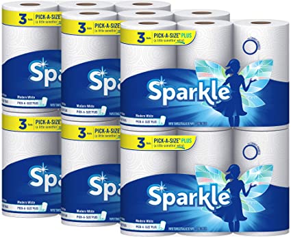 Sparkle Paper Towels, 18 Rolls, White, Pick-a-Size Plus Sheets (a Little Somethin' Extra), 18 = 37 Rolls