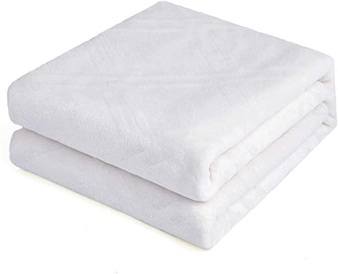 HT&PJ Super Soft Lightweight Flannel Fleece Throw Blanket Microfiber Velvet Cozy Warm Throw Blanket for Living Room (White, (Throw50 X 60"))