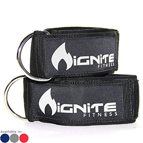Neoprene Ankle Straps By Ignite Fitness, Intensify Your Machine Cable Workouts for Abs, Legs, and Glutes - Durable Fitness Cuffs with D Ring and High Strength Velcro - Fits Both Men and Women