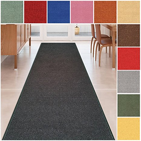 Custom Size BLACK Solid Plain Rubber Backed Non-Slip Hallway Stair Runner Rug Carpet 22 inch Wide Choose Your Length 22in X 3ft