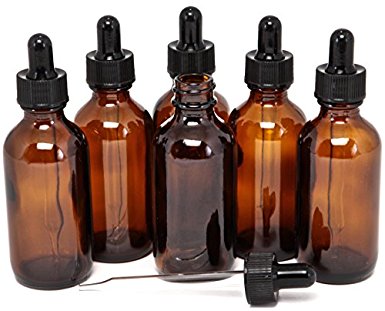 6 New, High Quality, 2 oz Amber Glass Bottles, with Glass Eye Droppers