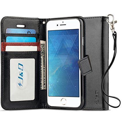 iPhone 8 / iPhone 7 Case, J&D [RFID Blocking Wallet] [Slim Fit] Heavy Duty Protective Shock Resistant Flip Cover Wallet Case for Apple iPhone 8, Apple iPhone 7 - Black