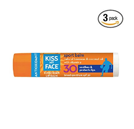 Kiss My Face Organic Sport Natural Sunscreen Lip Balm Stick, SPF 30 UVA/UVB,.15 oz(Pack of 3)