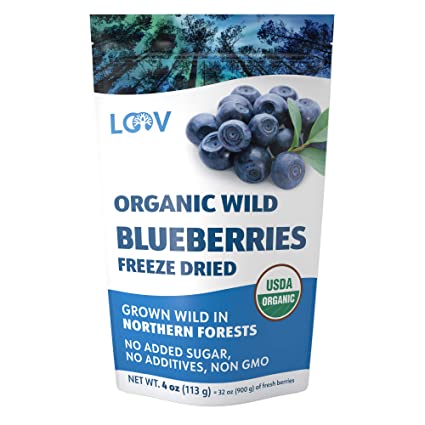 Dried Organic Wild Blueberries, no added sugar, 4 oz, freeze-dried blueberries from Nordic forests, 100% whole fruit wild blueberries, no additives, non-GMO