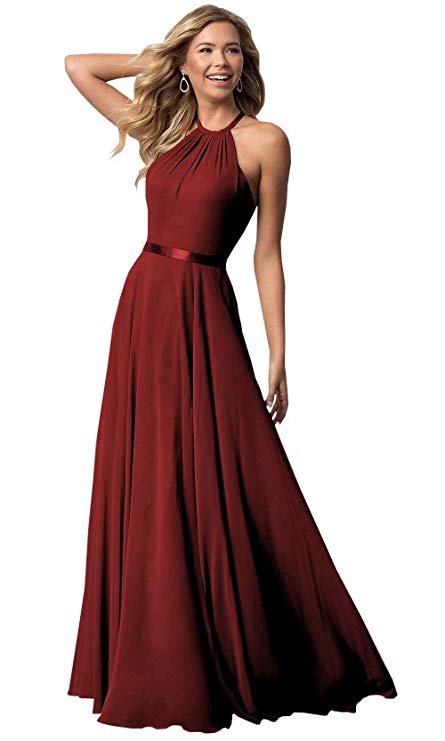 Halter Bridesmaid Dresses Long Chiffon Aline Prom Formal Wedding Party Gowns Womens 2020
