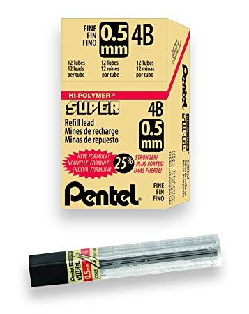 Pentel Super Hi-Polymer Lead Refill, 0.5mm, Fine, 4B, 144 Pieces of Lead (C505-4B)