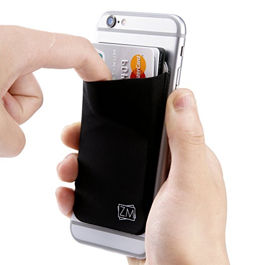 Zhoma Phone Wallet & RFID Blocking Sleeve - Self Adhesive Stretchy Lycra Credit Card Holder Wallet for Smartphones - Black