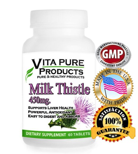 Milk Thistle Extract Pure - 450mg 80 Silymarin for Liver Cleanse Liver Detox Liver Support and a Powerful Antioxidant - 60 Tablets - Unconditional Satisfaction Warranty - Buy 2 Bottles or More Get 5-10 Off - Plus A FREE BONUS REPORT With Every Purchase