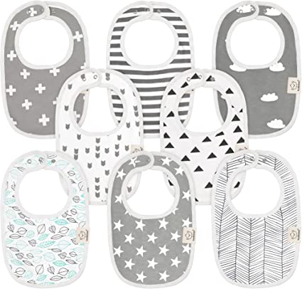 8-Pack Organic Baby Bibs for Girls & Boys - Teething Baby Bibs for Boy, Girl - Newborn Bibs for Baby Girl, Boy (Grayscape)