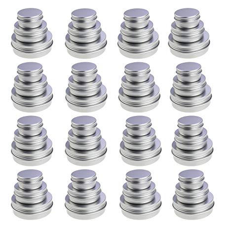 LJY 48 Pieces Round Aluminum Cans Screw Lid Metal Tins Jars Empty Slip Slide Containers (Mixed Sizes)